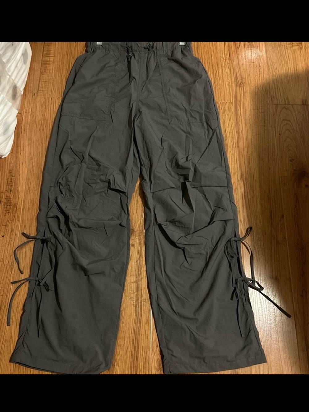 Gu Japan Pants Nylon Thin Breathable Grey, With Ribbons on Side, Casual